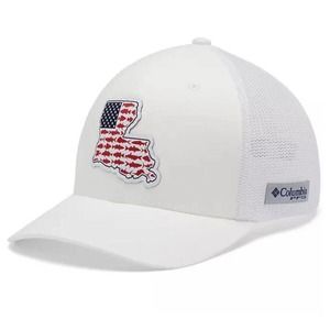 Columbia PFG Mesh Fish Flag Ball Cap. White - L/XL - Louisiana - New